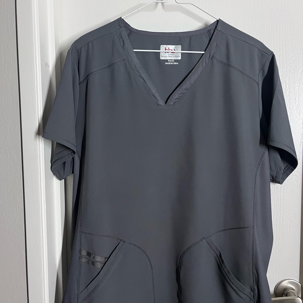 Gray V-Neck Scrub Top